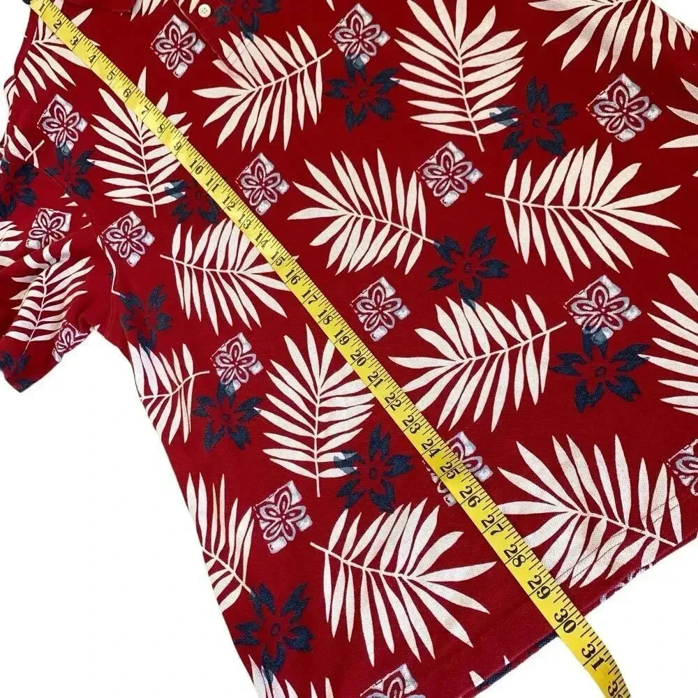 Ralph Lauren Chaps Vintage Hawaiian Short Sleeve Knit Polo Shirt XL Red Cotton